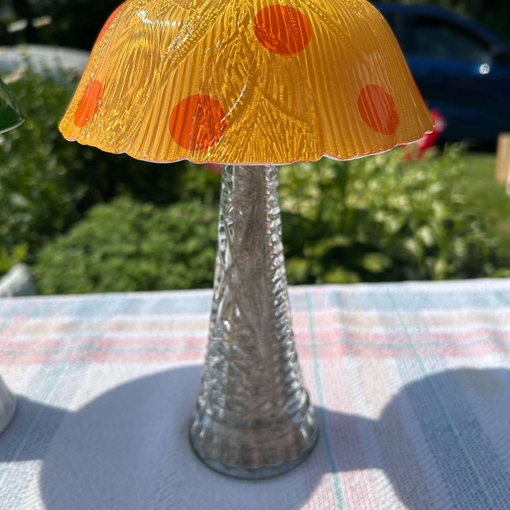 Orange and Silver Decorative Glass Mushroom